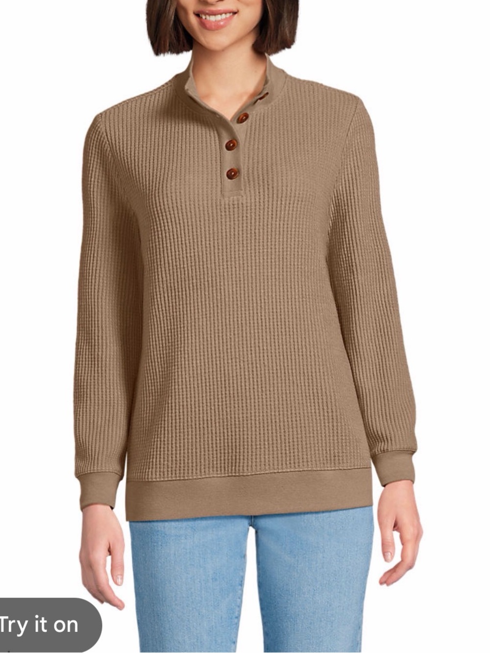 Lands' End Waffle-Knit Henley Sweater - Taupe 2x women